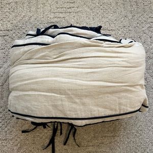 Pottery Barn Kids Tan and Navy Crib Bumper